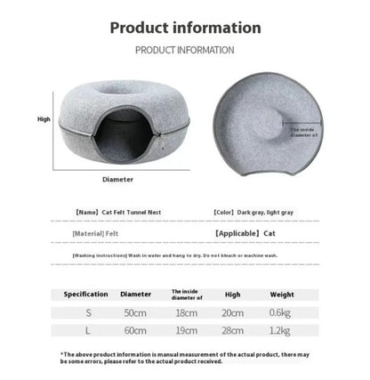 Round Cat Tunnel Bed – 2-in-1 Cozy Cat Cave & Play Tunnel