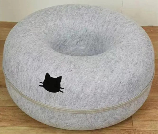 Round Cat Tunnel Bed – 2-in-1 Cozy Cat Cave & Play Tunnel