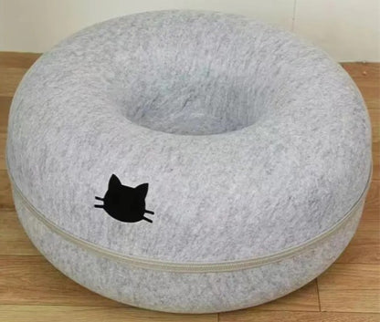Round Cat Tunnel Bed – 2-in-1 Cozy Cat Cave & Play Tunnel