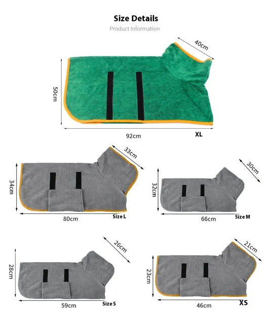 Pet Bath Robe Towel for Dogs & Cats – Soft Microfiber Drying Robe