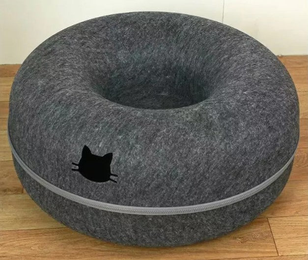 Round Cat Tunnel Bed – 2-in-1 Cozy Cat Cave & Play Tunnel